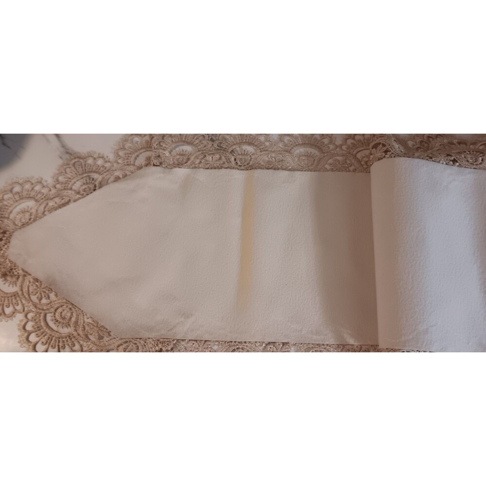 Beige Faux Leather And Lace Table Runner Boho Wedding Cottage - Picture 2 of 4